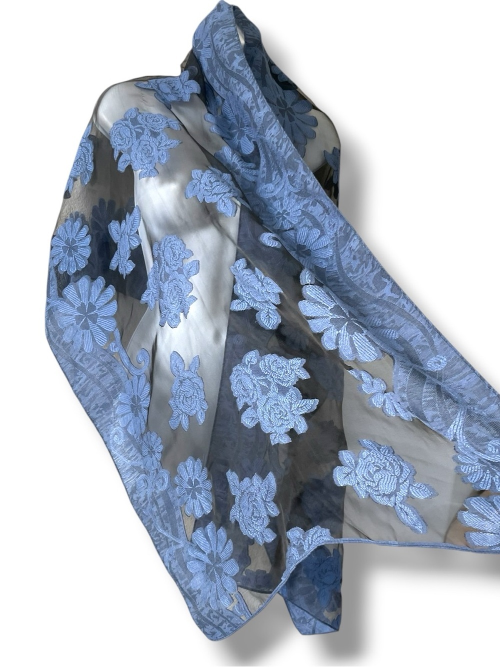 Paradiso Floral Sheer Scarf Wrap Shawl Embroidered Mesh Festival Boho Scarf - Picture 4 of 7